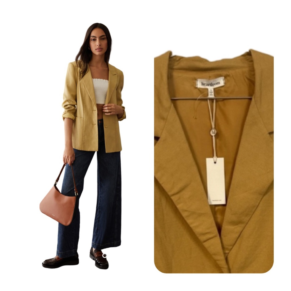 [s] HEARTLOOM Blazer NWT camel tan long Small linen summer Longline